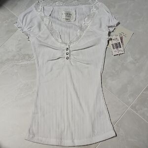 Guess White Lace Detail Top